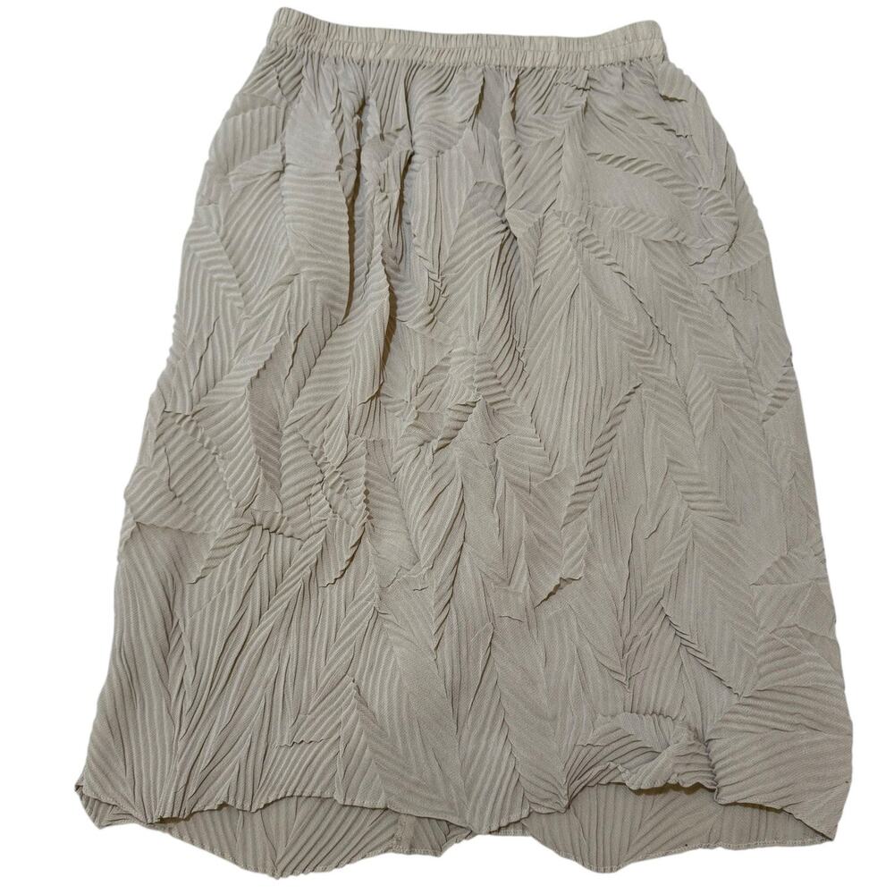 Vintage Han Feng Pleated Mini Skirt Textured Semi Sheer Cream USA Size Small